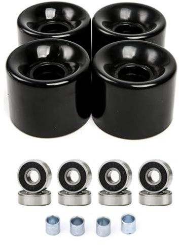 4 st skateboardhjul, PU stål 78A komplett skateboardhjulsats 60 × 45 mm 78 A longboard hjul ABEC-9 lagerdistansset (svart)