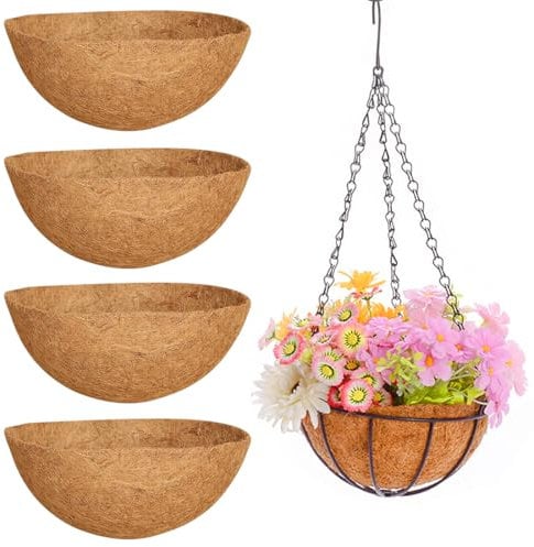 EAPMGQR 4pcs Hanging Basket Liner, 12 Inch Natural Coco Fiber Liners Round Planter Liner for Hanging Basket, Coconut Fibres Planter Liner