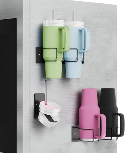 Stanley Cup Halterung Schwarz 3er Set – Magnetischer Flaschenhalter für 4 Becher & Deckel, Tumbler Organizer mit Deckelständer für Kühlschrank & Wand, Zubehörhalter für 40 oz Stanley Becher