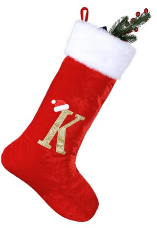 MSQ 18 Zoll Monogramm Weihnachtsstrümpfe Brief K mit Plüsch Manschette | Weihnachtsstrümpfe Weihnachtsbaum Kamin hängende Weihnachtsdekorationen