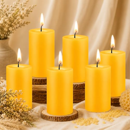 12 Stück Bienenwachs-Stumpenkerzen, 5 x 7,6 cm, natürliche, geruchlose Kerzen, Großpackung, 20 Stunden lange Brenndauer, für Heimdekoration, Gebet, Hochzeit, Party, Kirche, Orange
