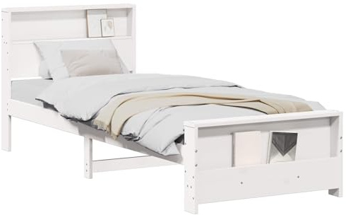 vidaXL Bed Frame with Headboard White 80 x 200 cm Engineered Wood, Modern Pine Wood Platform Bed Frame, Sturdy Minimalist Design, Quality Bedroom Furniture for Functional and Stylish Use
