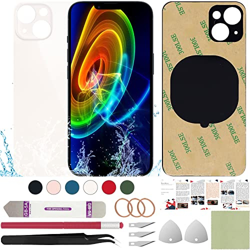 ReuWeu Rear Back Cover Glass Replacement Compatible with iPhone 13 mini 5.4 + Professional Tools (Starlight)