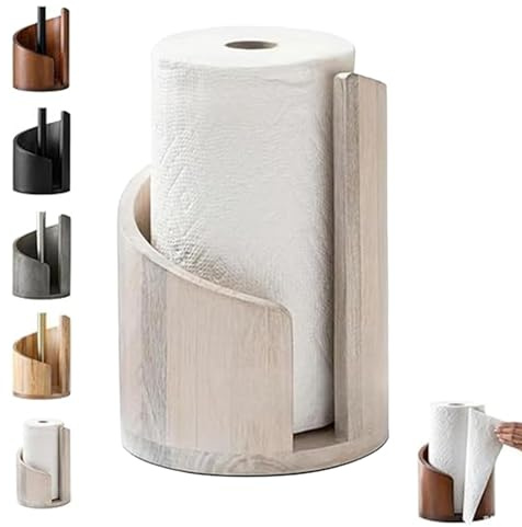 Mountain Papierhandtuchhalter, Mountain Paper Towel Holder, Arbeitsplatte Holz Küchenrollenhalter mit Metallhalterung, müheloses Einhand-Abreißen, für Jumbo- und Megarollen (Weiß)