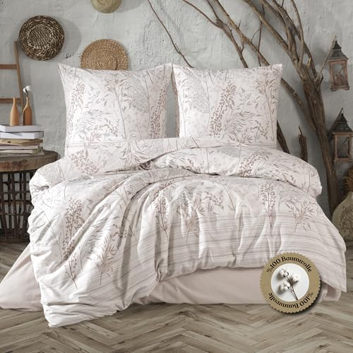 nordqueen Renforce Bettwäsche, 200x220 cm 100% Baumwolle Bettbezug aus Atmungsaktive, Angenehme Schlafkomfort,Winter Bettwäsche-Set mit Kissenbezug Bettbezug mit Reißverschlus (Betina, 200X220 cm)