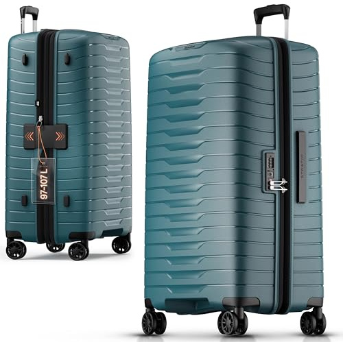 Stratic NOVIUM Hartschalenkoffer – Trolley mit 4 Rollen, TSA-Zahlenschloss, erweiterbar, aus Polypropylen, Innenfutter aus recyceltem PET, ohne Fronttasche,Größe L, Petrol