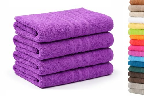 Pet-Jos 4er Pack Handtuch oder Badetuch, 100% Baumwollhandtuch 50 * 100 cm / 140 * 70 Towels, Komfortables Gefühl, hoch saugfähig, perfekt für Paare und Familien (Lila, 100x50)