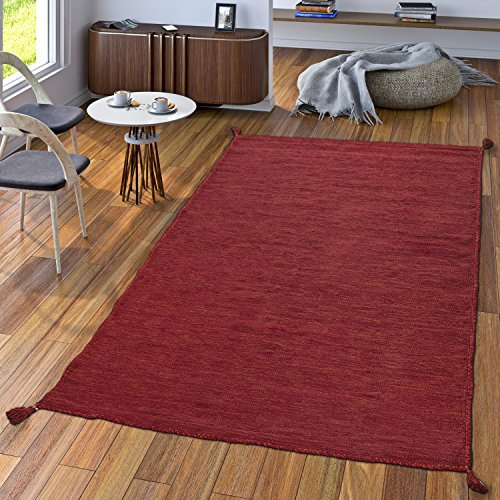 TT Home Handwebteppich Wohnzimmer Natur Webteppich Kelim Modern Baumwolle In Rot, Größe:200x290 cm