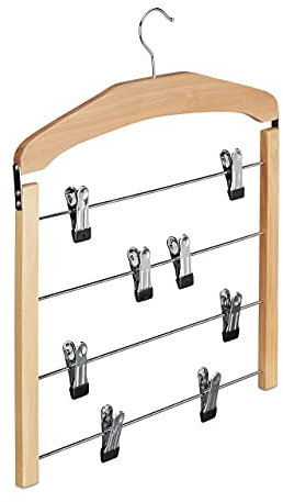 Relaxdays Rockbügel, Hosenbügel Holz, 360° drehbarer Haken, Kleiderbügel rutschfest, HBT 45,5x39x2,5 cm, Silber/Natur, 1er Pack