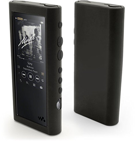 iGadgitz U6754 Silicone Skin Case Cover for Sony Walkman NW-ZX300 High-Resolution Audio MP3 Player + Screen Protector - Black