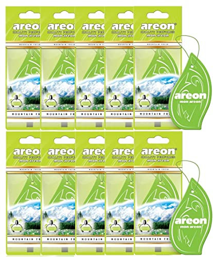 AREON Mon Auto Lufterfrischer Berg Frisch Anhänger Hängend Aufhängen Spiegel Grün Duft Autoduft Pappe 2D Wohnung (Set Pack x 10)