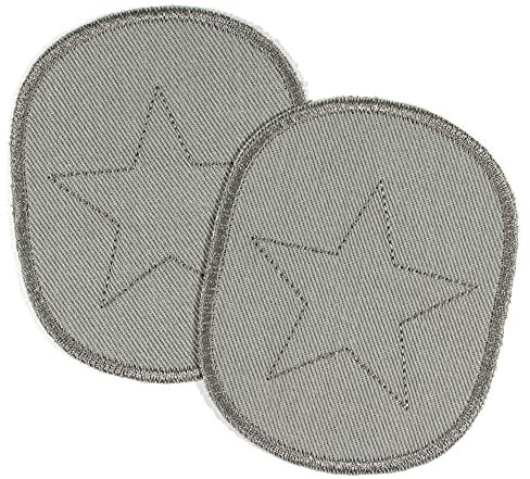 Knieflicken Set retro Sterne auf grau 2 Bio Jeans Flicken zum aufbügeln 10 x 8 cm Aufbügler Hosenflicken Hosenflicken für Jungen Applikationen Bügelbilder