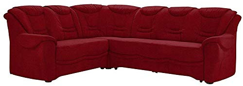 Cavadore Ecksofa Bansa mit Federkern / Polstercouch im klassischen Design / inkl. Bettfunktion / 265 x 94 x 215 / Mikrofaser Dunkelrot