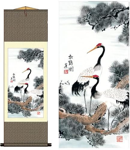 Grace Art Asiatisches Wandbild, Kraniche in einem Kiefernbaum