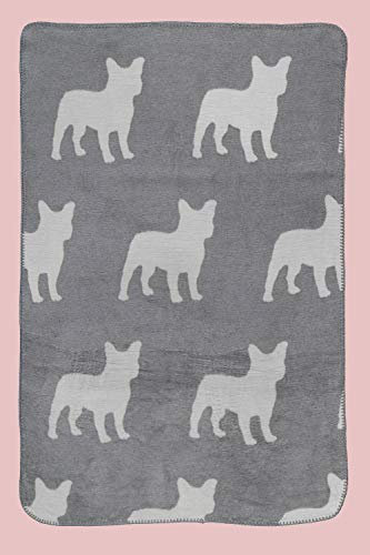 jilda-tex Wohndecke Tier-Decke Kuscheldecke Luxusdecke Tagesdecke Baumwolldecke (Franz. Bulldogge - Grau, 80 x 120 cm)