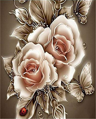 YEESAM ART DIY Ölgemälde pintar por números adultos niños Golden Rose flores mariquita Zahlenmalerei a partir de 5 aceite Wandkunst
