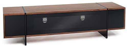 AVF Edge TV Stand Unit - Modern Rectangular Floor Stand For Up to 80 TVs, With Closed Storage Glass Doors and Wood Effect Top (Black)