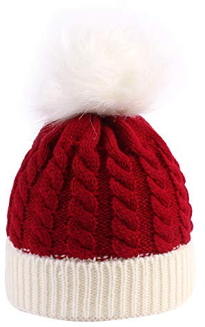 Baby-Strickmütze, Winter, warm, Weihnachtsmütze, Kleinkind, Kinder, Beanie-Mütze, Skimütze, rot / weiß, Einheitsgröße
