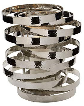 Fink großes Windlicht mit Glas 30 cm Edelstahl Stumpenkerzenhalter in Ring-Design
