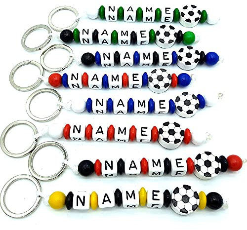 Schlüsselanhänger mit Name Fussball viele Vereinsfarben personalisierbar Gravur Schulranzen Baby Kind Kindergartentasche Wickeltasche Namensanhänger