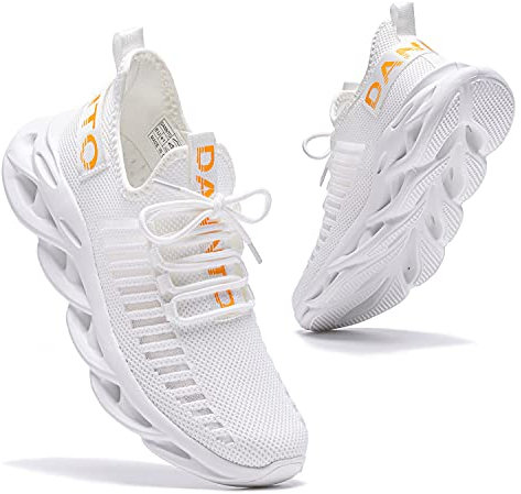 Dannto Chaussures de Sport Running Basket Homme Femme Chaussures de Course Fitness Tennis Gym Respirantes Sneakers Casual Multicolore Légères Blanche 38