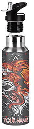 Tiger Bouteille isotherme en acier inoxydable avec nom personnalisable 590 ml avec couvercle à paille anti-fuite