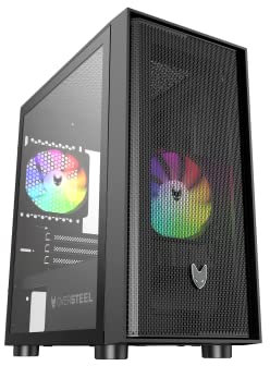 Oversteel - Aeris Gaming PC Gehäuse kompatibel mit Micro ATX und ITX Boards, 2 120mm RGB Lüfter, Mesh Front, 2 Staubfilter, gehärtetes Seitenglas, USB 3.0, Schwarz