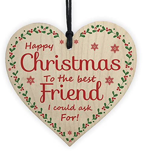 RED OCEAN Christmas Wooden Heart Gift For Friend Tree Bauble Decorations