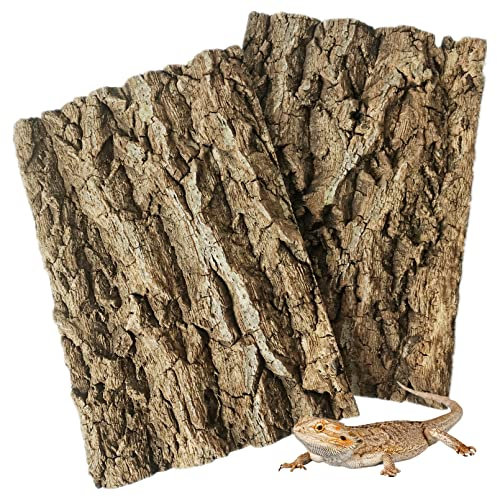 Fhiny 2 PCS Cork Bark Background, 11.6 x 7.7 Natural Cork Bark for Reptiles Tank Backdrop Reptile Climbing Wall Terrarium Decor Accessories for Turtle Beared Dragon Chameleon Snake