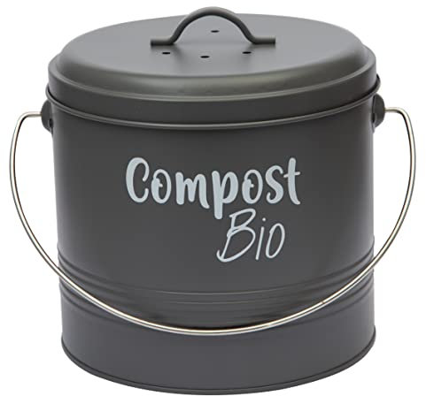 Baroni Home Pattumiera da cucina per Composteria 3 L, Cestino per rifiuti organici antiodore 19x19x17 cm Grigio Antracite