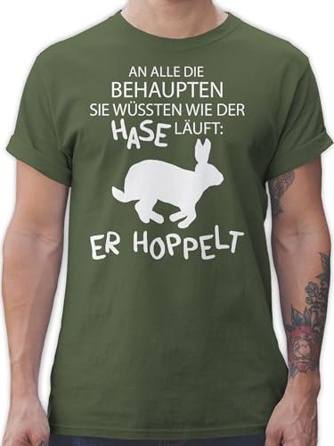 T-Shirt Herren - An alle die wissen wie der Hase läuft er hoppelt I Hase hoppelt I Osterhase I Oster Hase - XXL - Army Grün - Geschenke zu Ostern osterhasen OSTE Tshirt Easter Gifts Hasen Bunny