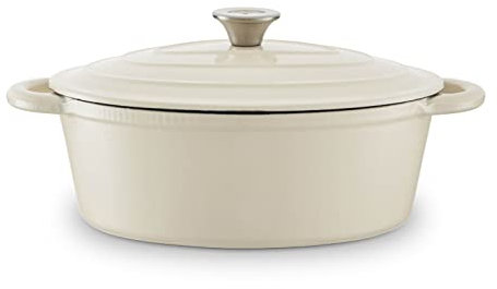 Barbary & Oak BO800252CRM Oval Cast Iron Casserole Dish with Durable Enamel Interior, 29cm, Camembert Cream