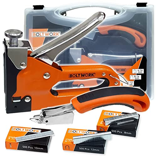 BOLTWORK Staple Gun with Remover. Professional Heavy Duty 3 in 1 with 1500 Staples (D, U & T-Type). Professional & D.I.Y. 1% of Sale Value Will Be Donated to Children’s Hospital