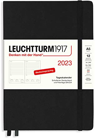 LEUCHTTURM1917 365780 Tageskalender Medium (A5) 2023, 12 Monate, Schwarz, Deutsch