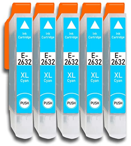 5er Cyan Druckerpatronen Kompatibel für Epson Nr.26XL Expression Premium XP-510 XP-520 XP-600 XP-605 XP-610 XP-615 XP-620 XP-625 XP-700 XP-710 XP-720 XP-800 XP-810 XP-820