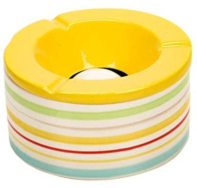 XXL-Wind-Aschenbecher mit abnehmbarem Deckel, Keramik Sturmaschenbecher, Tischaschenbecher für den Innen- und Außenbereich (Gelb)