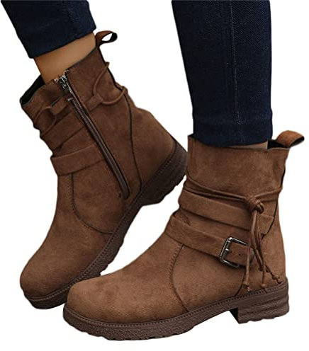 Onsoyours Stivali Donna Inverno Caldo Back Lace Up Stivali da Neve Pelle Scamosciata Outdoor Escursioni Stivali da Lavoro Scarpe A Marrone 41 EU