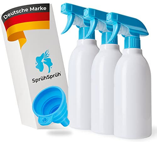 SprühSprüh® Sprühflasche 500ml - 3er Set - Zerstäuber Sprühflasche - Extra feiner Sprühnebel mit ergonomischen Griff - inkl. faltbarem Trichter - Besonders geeignet als Sprühflasche für Pflanzen