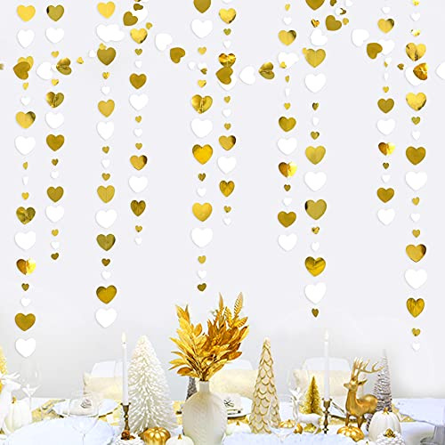 Herz-Girlande, Weiß und Gold, zum Aufhängen, Banner, Liebesherz, für Valentinstag, Muttertag, Vatertag, Verlobung, Hochzeit, Geburtstag, Dekoration, Zubehör