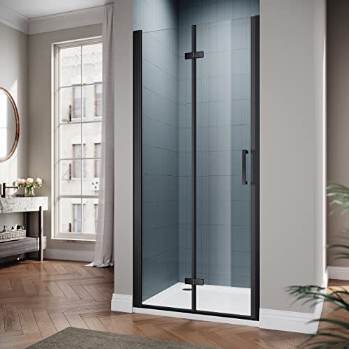SIRHONA Porta Doccia Nera Scorrevole Porte Scorrevoli Guida Doccia Scorrevole 80 x 195 cm Vetro Trasparente 6 mm Securit