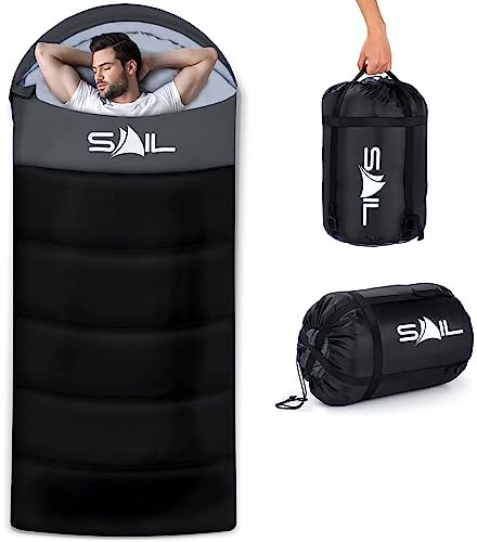 SAIL XL Sleeping Bag Extra Wide for Big & Tall Person 3-4 Season 2.7KG 400GSM Winter & Cool Weather Lightweight,Waterproof Indoor & Outdoor Use for Adults for Hiking, Backpacking and Camping - Black