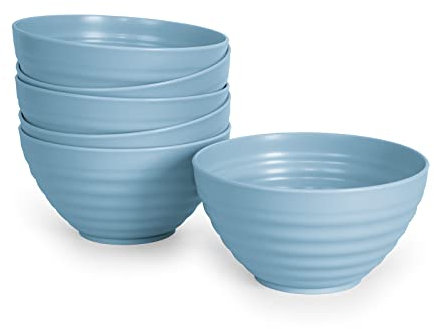 Juego de 6 Piezas de Vajilla Classic en Plástico Duro Reutilizable e Irrompible para Fiestas y Eventos. Azul (Cuencos 840 ml)