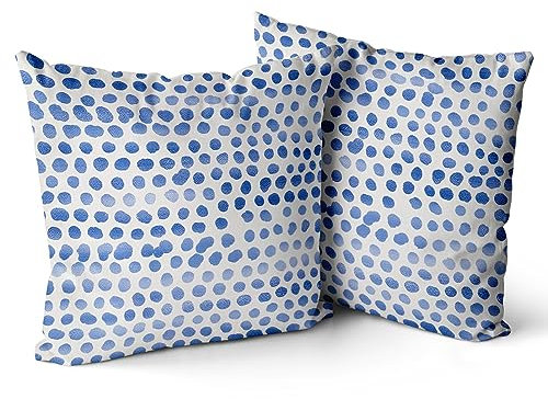 Snycler Polka Dot Pillow Covers Set of 2 Sky Blue Cream Throw Pillows 50,8 x 50,8 cm Outdoor Boho Design Brush Strokes Decorative Pillowcase Square Cushion Cover Linen Pillow Case for Home Sofa Couch