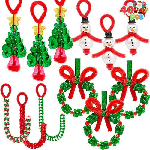 JOYIN Weihnachts Ornamente Weihnachtliche Perlen-Ornamente, Bastelarbeiten, bis zu 40 hängende Ornamente von Schneemann, Weihnachtsbaum, Zuckerstangen und Kränzen für DIY-Weihnachtsschmuck, Handwerk