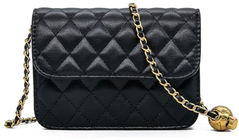 Kleine Umhängetasche Damen Crossbody Bag Tasche Leder Moda Handtasche Damen Klein Schwarz mit Verstellbarem Kettenschultergurt