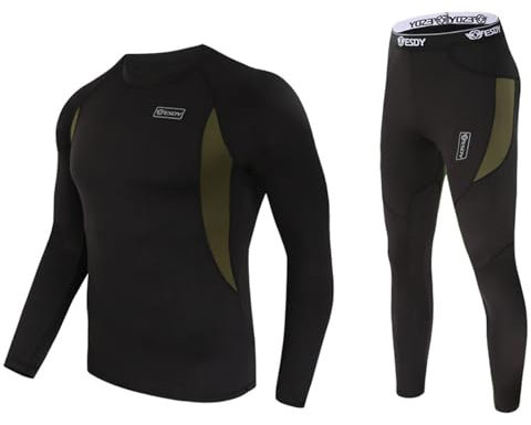 KONG JIMFAN Thermo Unterwäsche Set Lange Unterhosen Herren Mit Eingriff Arbeitsbekleidung Herren Militär Pullover Herren Thermo Herren Oberteil Herren Leggings Sexy Running(Schwarz,L)
