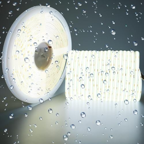 GOMING 24V 15M COB Ruban LED Blanc Froid 6000K IP65 étanche 384LED/M Luminescence Uniforme CRI 93+ Haute Luminosité 11000lm Flexible Découpable Bande LED pour Maison Décorer(Sans Alimentation)