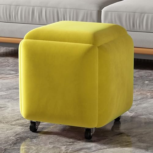 JIHAJU 5 in 1 Stapelbarer Sofa-Stuhl-Hocker, Nestbarer osmanischer Hocker, Sitzwürfel-Fußhocker, Technologietuch Quadratische osmanische Bank mit Rädern, für Wohnzimmer, Esszimmer (Color : Giallo)