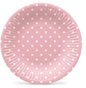 PAW - Piatti Carta Compleanno (18 cm) I 8 Pezzi I Piatti Monouso Ideali per Matrimonio, Comunione, Feste, Compleanno I Stampa su Piatti di Carta a Base d'Acqua I Puntini Rosa Chiaro