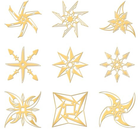 OLYCRAFT 9 Stück 4x4 cm Goldene Metallaufkleber Ninja-Versteckte Waffe Metallaufkleber Selbstklebende Aufkleber Goldene Shuriken-Aufkleber Für DIY-Sammelalben Epoxidharz Telefondekoration